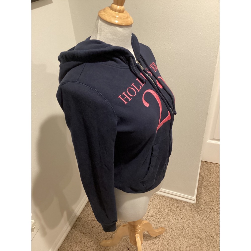 Hollister California Zip Up Hoodie Navy Blue Pink 22 Graphic Long Sleeve XS - Picture 4 of 8